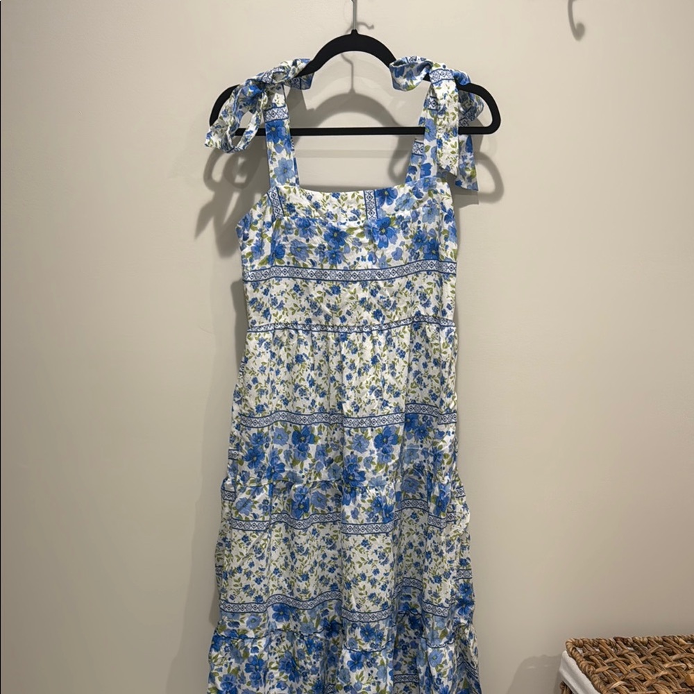 Floral Blue and White Midi Dress
